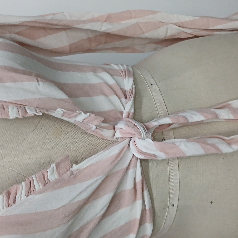 Sundays Tie Front Top in Pink and White Stripe - Picture 7 of 13